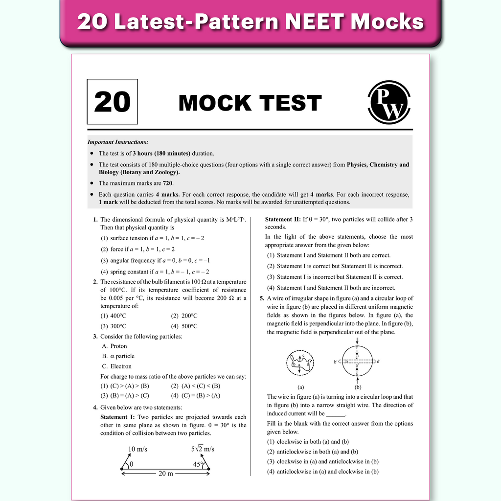 20 NEET Dream 720 Mock Tests For 2026 Exams | Full Syllabus Tests of Physics, Chemistry & Biology | Latest Pattern NEET Solved Mocks Papers with High Order Time Intensive MCQs