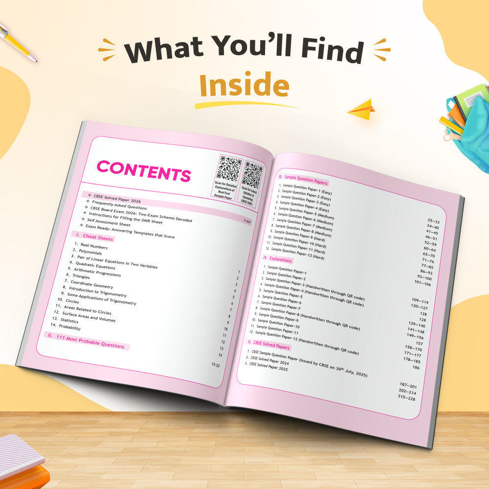 CBSE 15 Sample Question Papers Class 10 Maths (Standard) For 2027 Board Exam (New Pattern) | CBSE Like Question Booklet and Answer Sheets, Marking Stickers, Mind Maps, Most Probable Questions