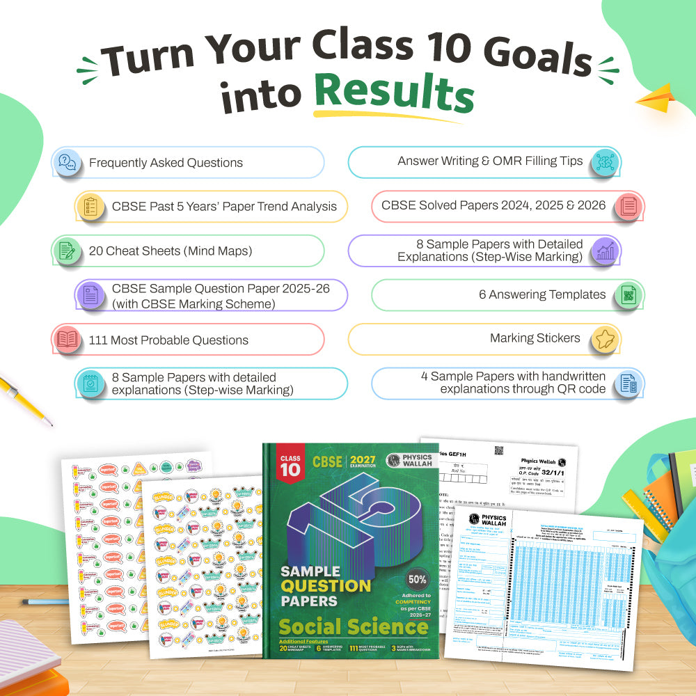 PW CBSE 15 Sample Question Papers Class 10 Social Science For 2027 Board Exam (New Pattern) | CBSE Like Question Booklet and Answer Sheets, Marking Stickers, Mind Maps, Most Probable Questions